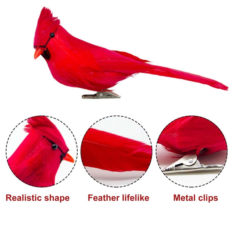 Alpurple 12 Pcs Artificial Red Cardinal Birds Clip, Christmas Cardinal Birds Clip, Fake Bird Red Cardinals Decor for Christmas Tree Ornament Decorations, Arts and Crafts - Image 2